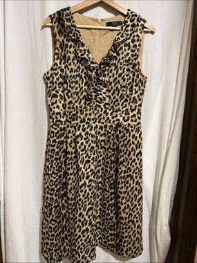Alex Evenings Beige and Black Leopard Print Sleeveless Dress